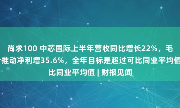 尚求100 中芯国际上半年营收同比增长22%，毛利大幅提升推动净利增35.6%，全年目标是超过可比同业平均值 | 财报见闻