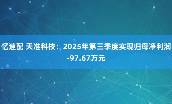 忆速配 天准科技：2025年第三季度实现归母净利润-97.67万元